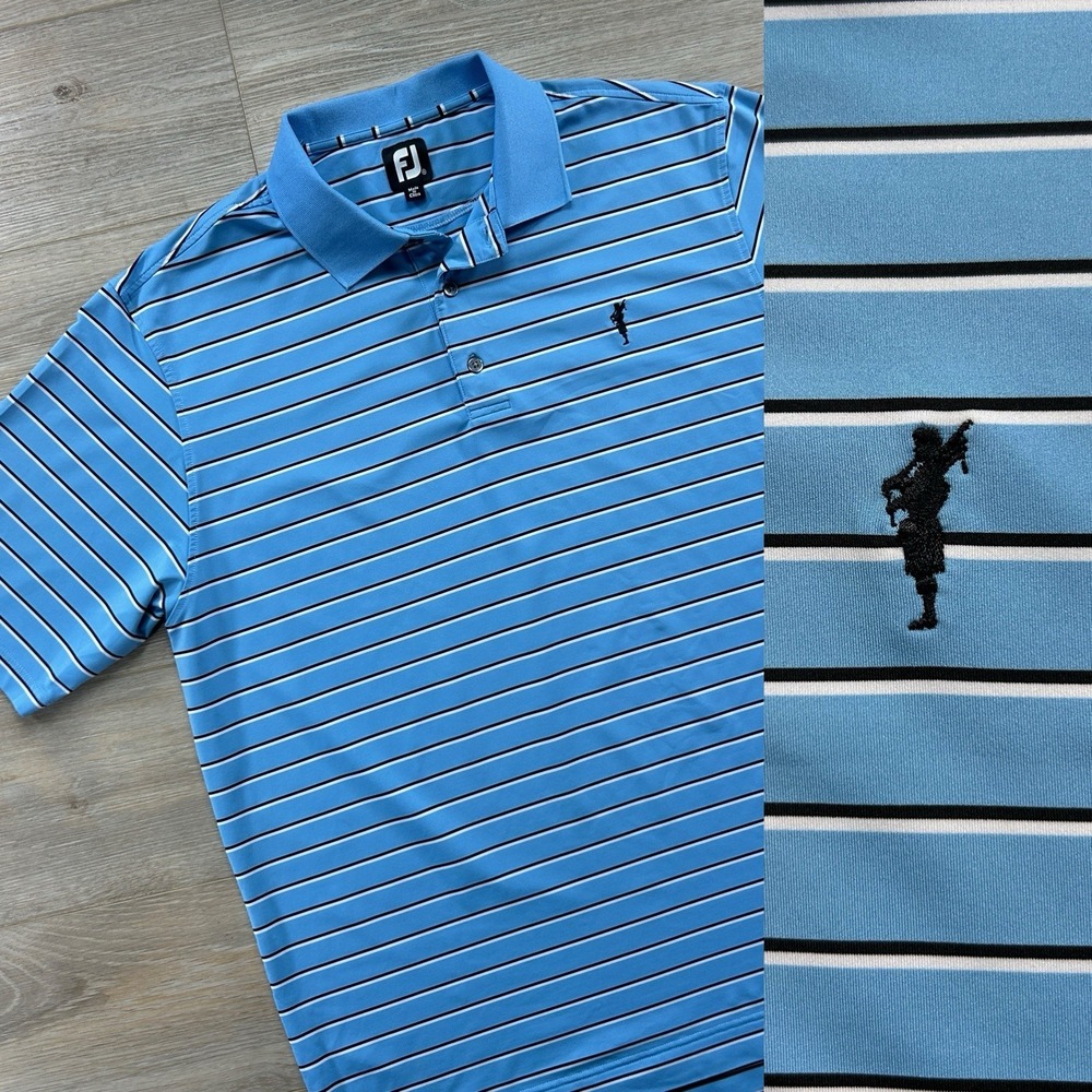 Footjoy Spanish Bay‎ Mens XL Blue Black White Stripe Performance Golf Polo